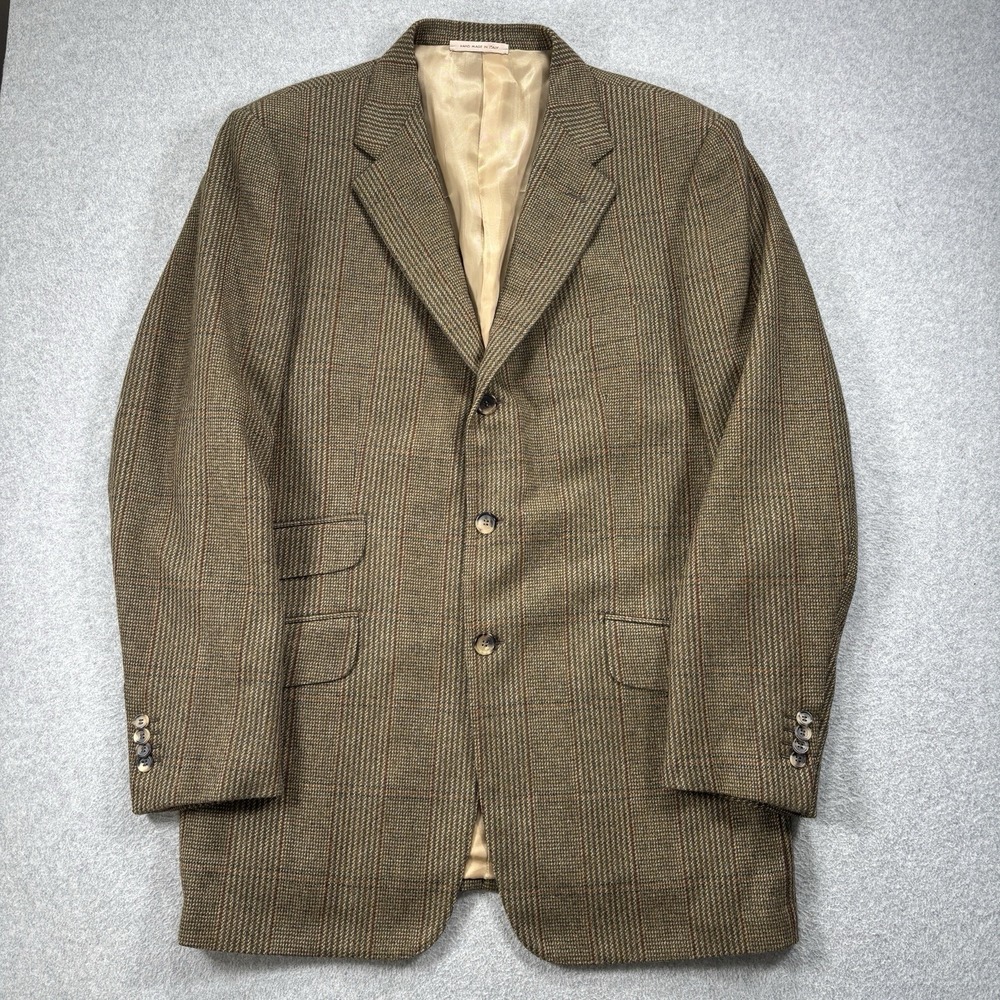 CARLO BARBERA 42R TALL Wool Cashmere Glen Check Twill Sport‎ Coat Blazer Italy